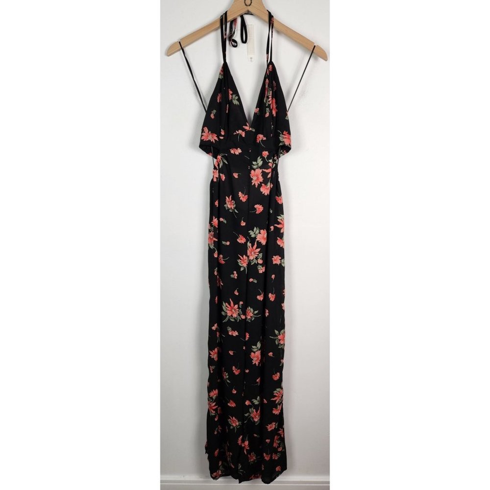 Dress Forum Los Angles Women's Sz. S Black & Floral Split Leg Sheer Jumpsuit